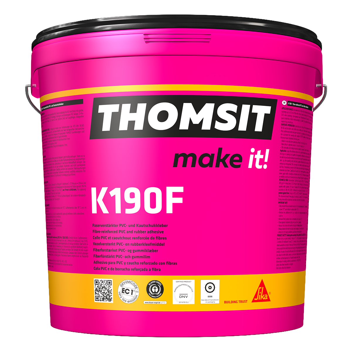 Thomsit K190 F vezelversterkte PVC-lijm 13 kg emmer